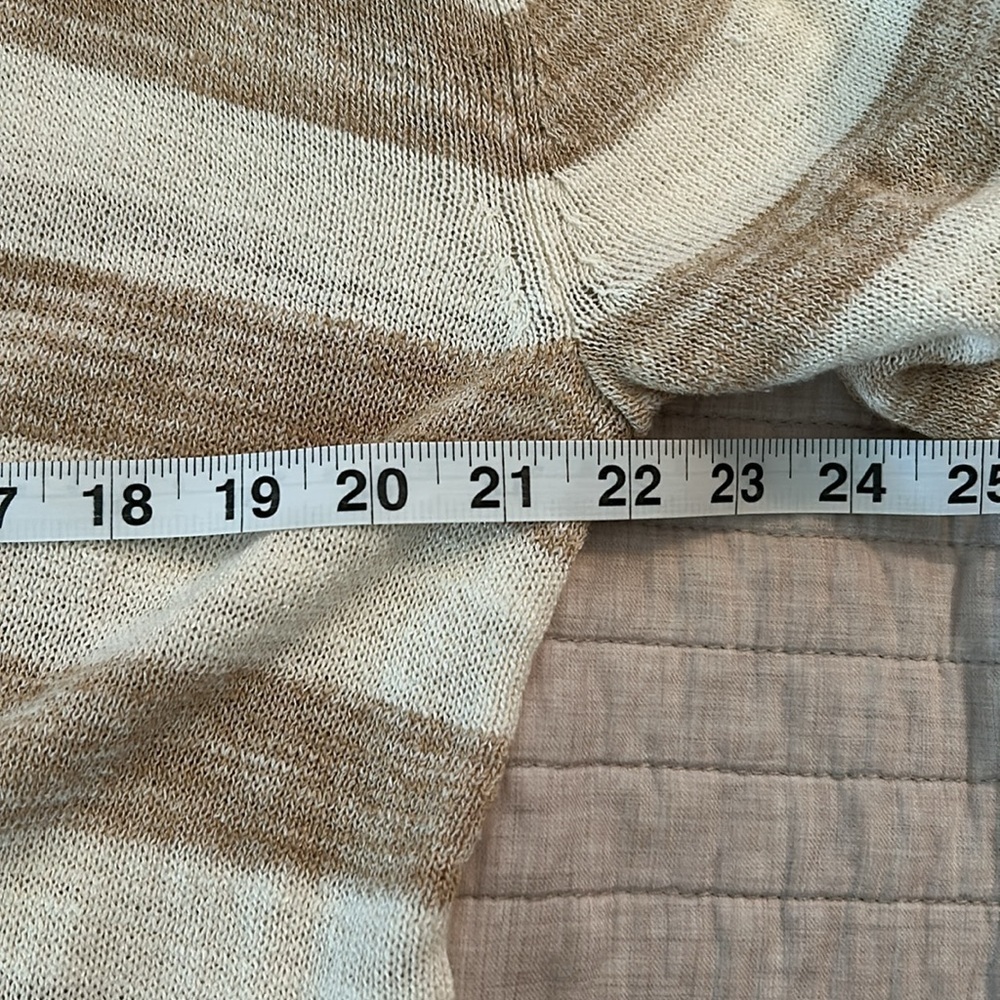 Talbots cream tan striped cotton open long cardigan sweater Large petite​​​ - Picture 11 of 12